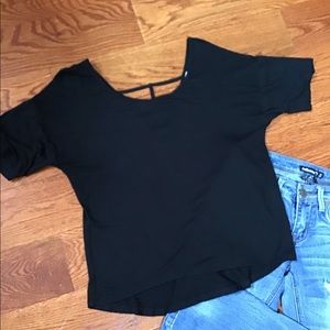 Forever 21 High/Low Black Short Sleeve Top With V-Strap Design Back
